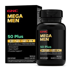 GNC Mega Men 50 Plus Multivitamin Caplets bottle front view