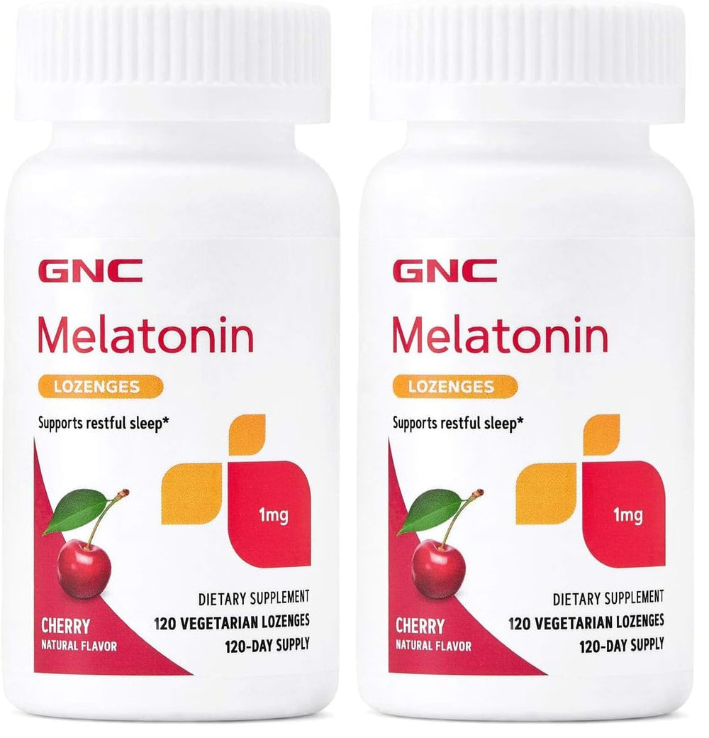 GNC Melatonin 1mg Cherry Lozenges packaging – front view