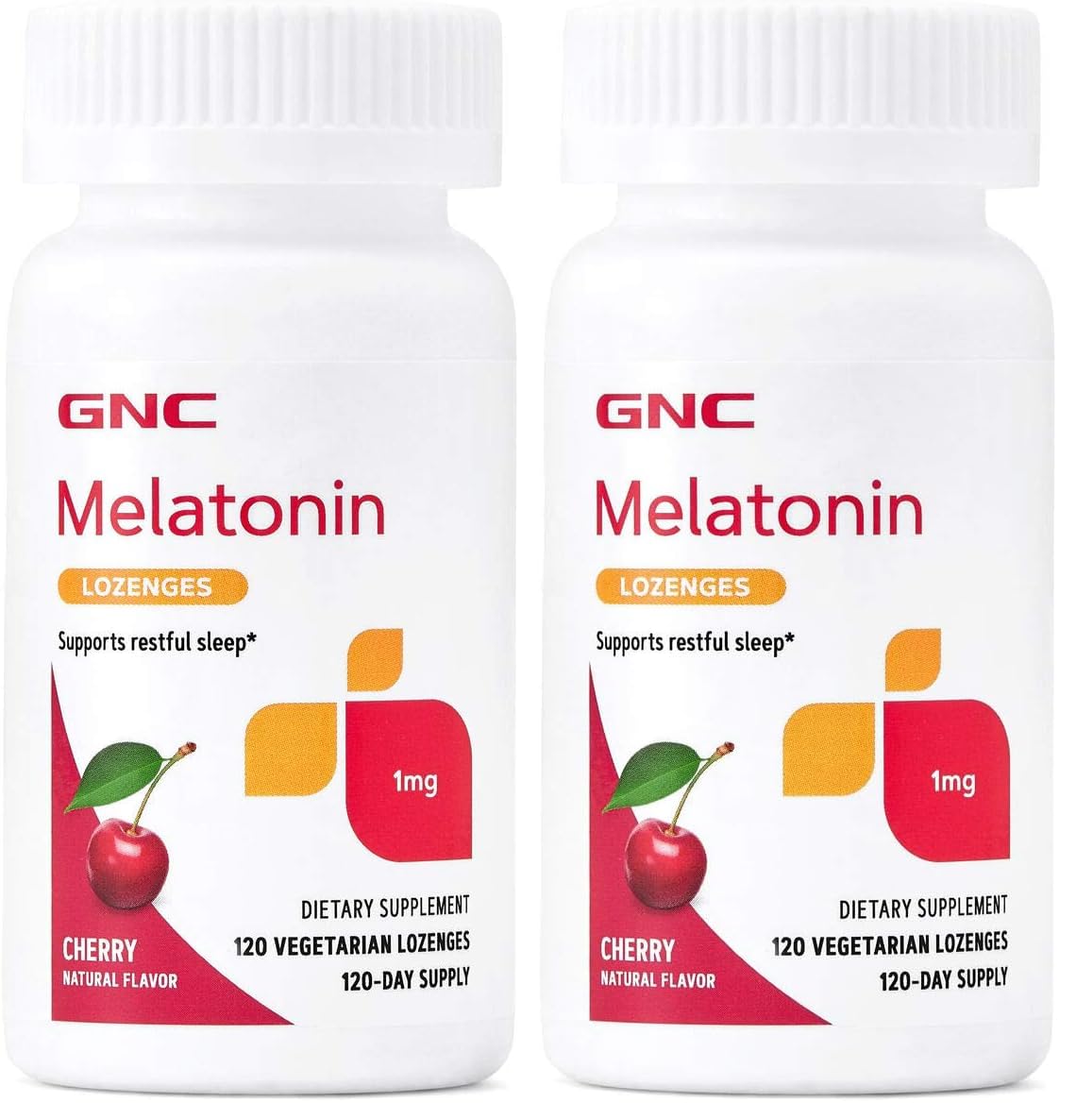 GNC Melatonin 1mg Cherry Lozenges packaging – front view