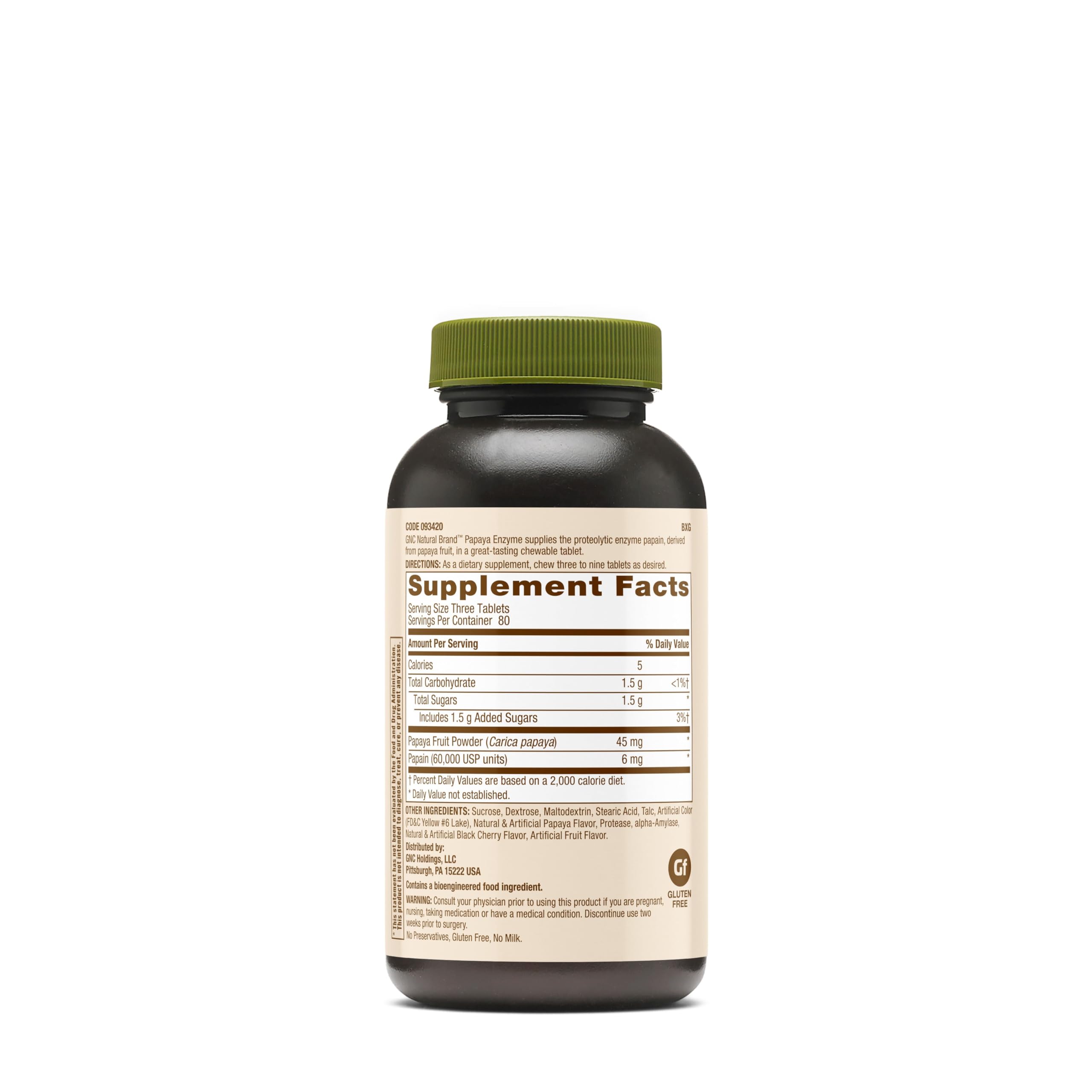 GNC Papaya Enzyme chewable tablet serving