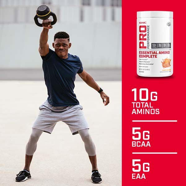 Packaging image showing GNC Essential Amino Complete Strawberry Kiwi