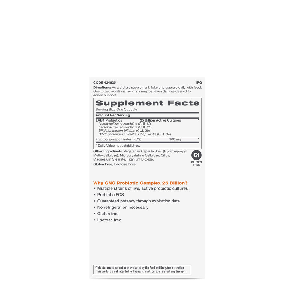 Capsules of GNC Probiotic Complex 25 Billion CFUs