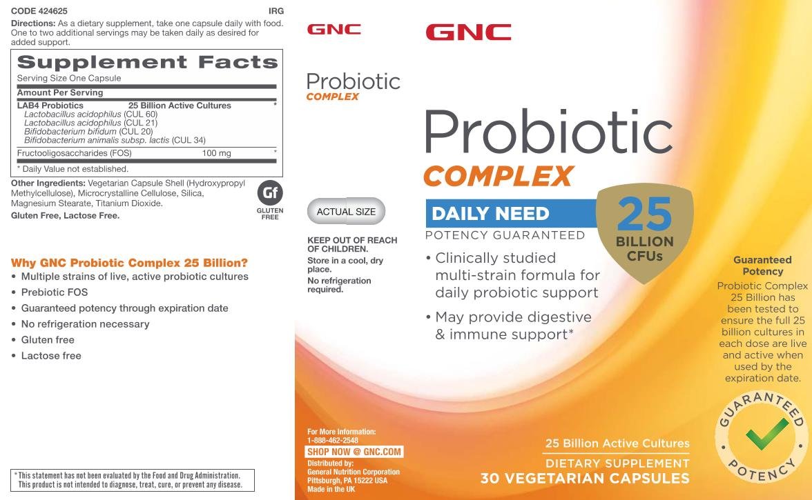 Packaging of GNC Probiotic Complex highlighting gluten-free and lactose-free attributes