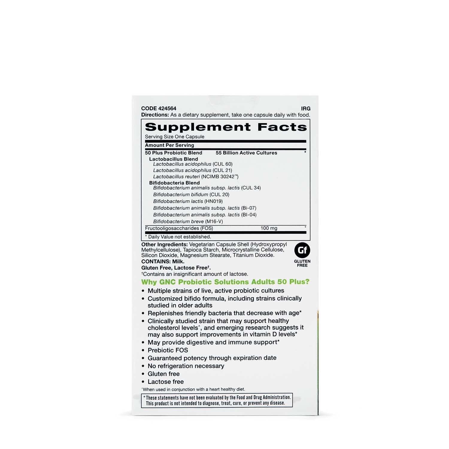 GNC Probiotic Solutions 55B CFU capsule close-up highlights high potency for daily balance.