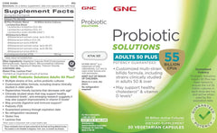 Supplement facts label for GNC Probiotic Solutions Adults 50+ vegetarian formula