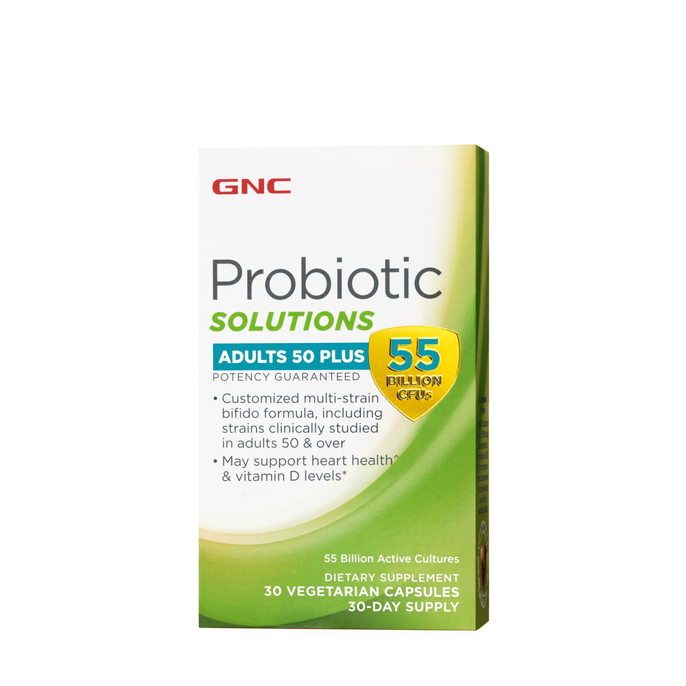 GNC Probiotic Solutions Adults 50+ bottle ready for a daily digestive and immune support routine.