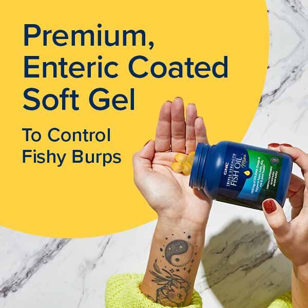 GNC enteric-coated mini softgels designed to minimize fishy aftertaste