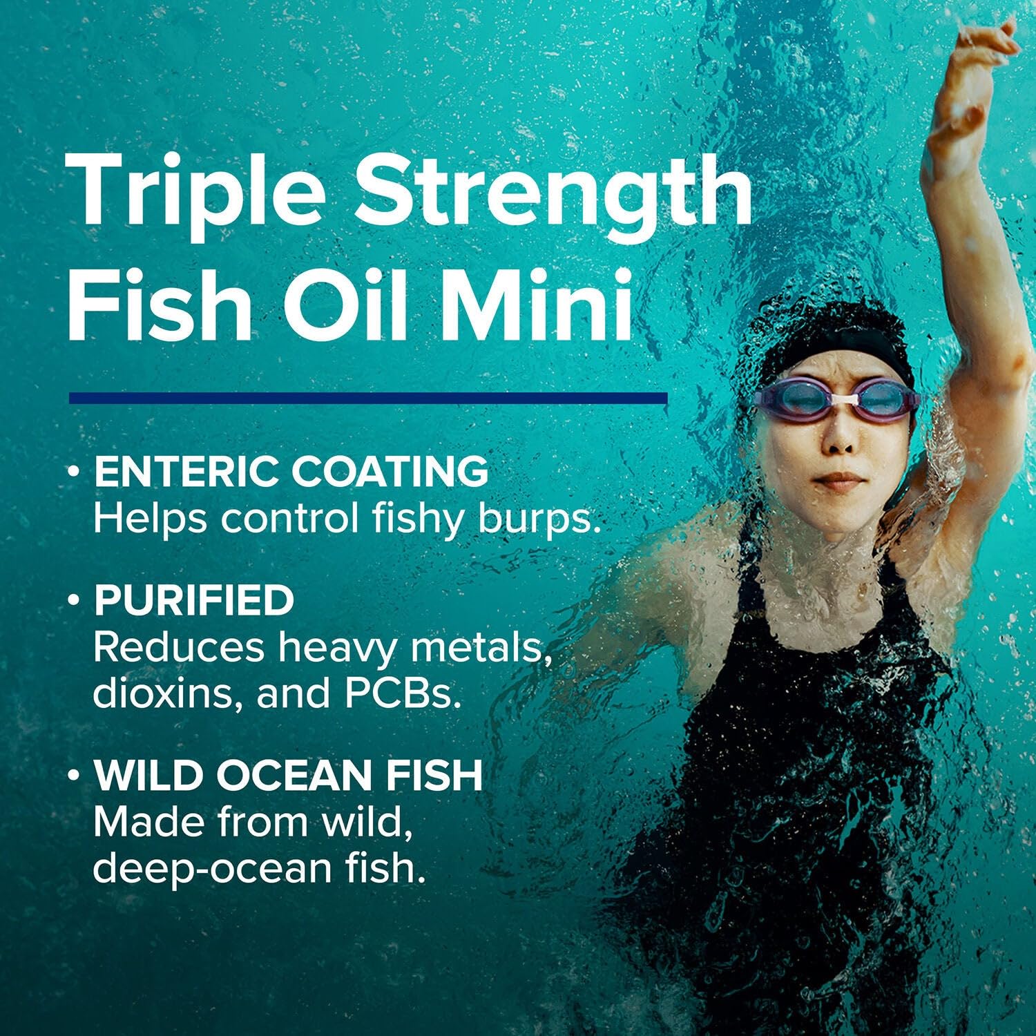 GNC Triple Strength Fish Oil Mini highlights gluten-free and sugar-free claim