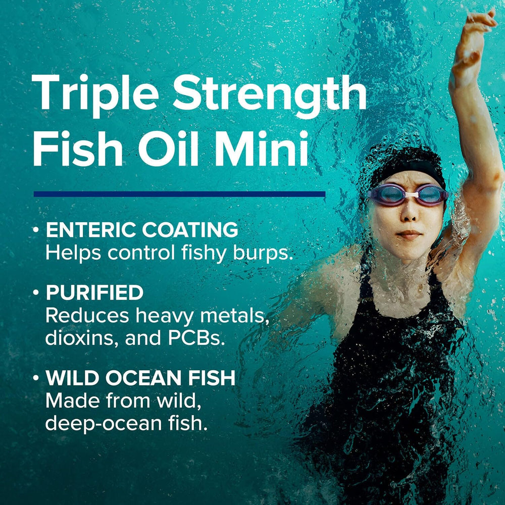 GNC Triple Strength Fish Oil Mini highlights gluten-free and sugar-free claim