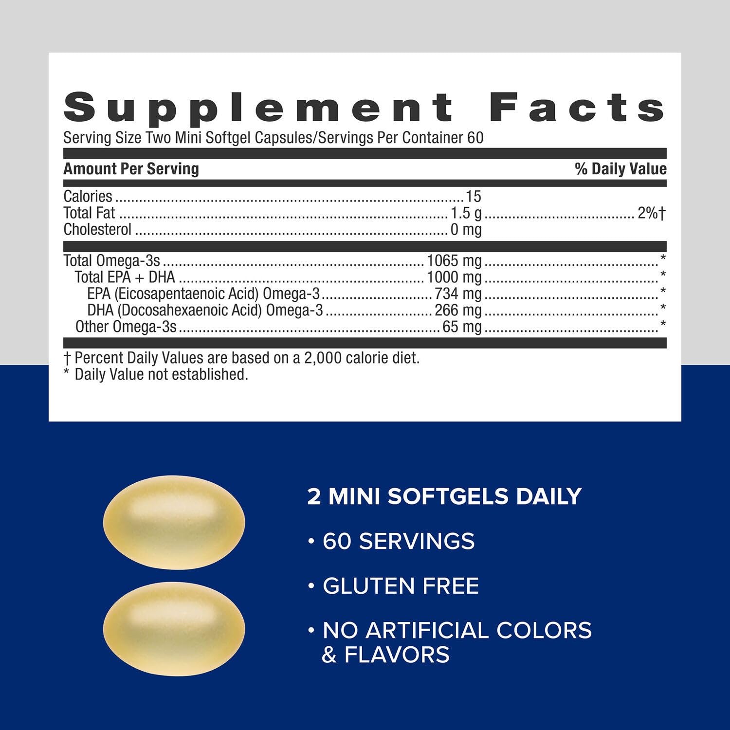 GNC label close-up shows 120 softgels and 1000mg EPA/DHA per serving