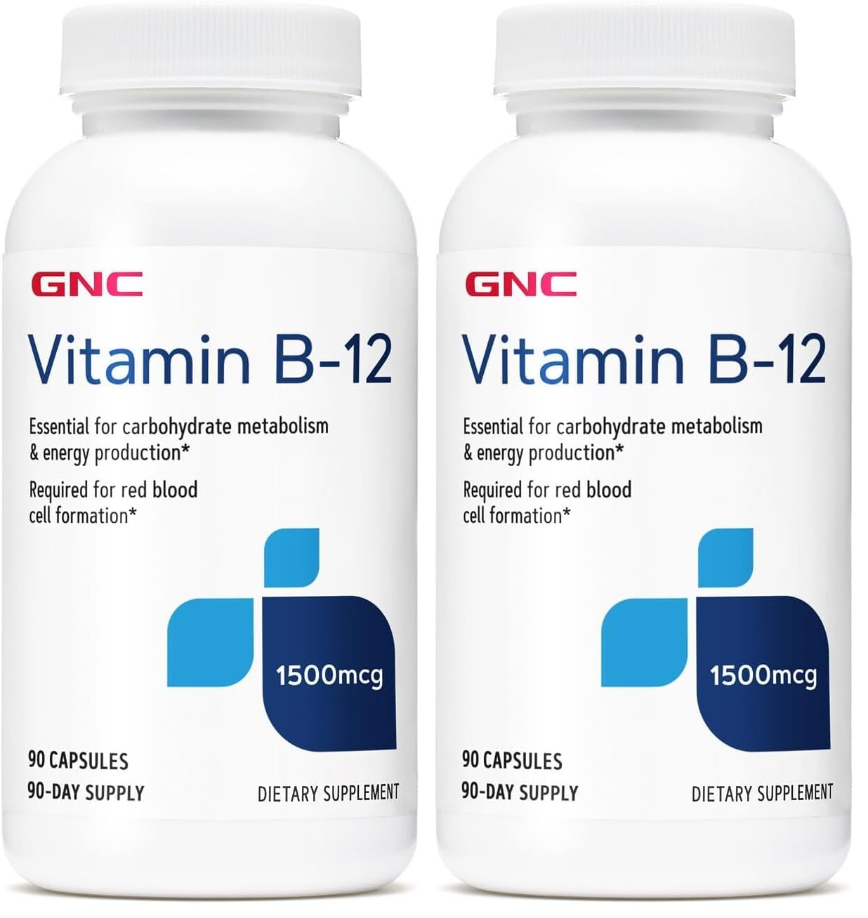 GNC Vitamin B-12 1500mcg bottle - pack of 2 with 90 capsules each