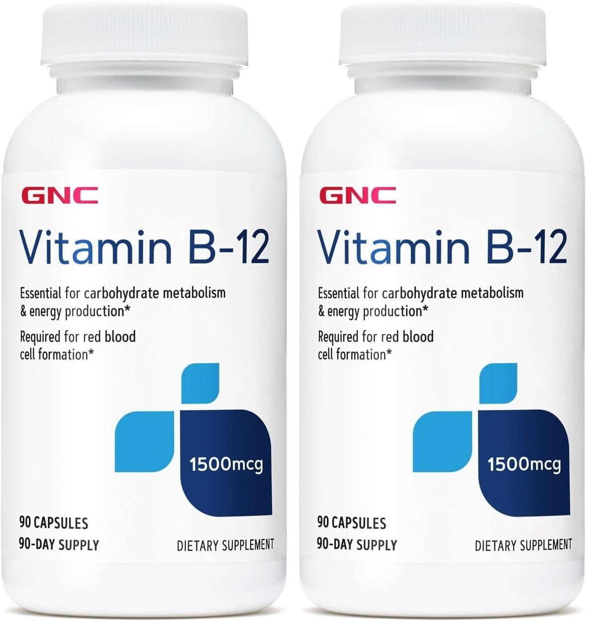 GNC Vitamin B-12 1500mcg bottle - pack of 2 with 90 capsules each