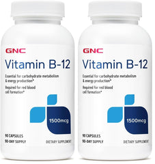 GNC Vitamin B-12 1500mcg bottle - pack of 2 with 90 capsules each