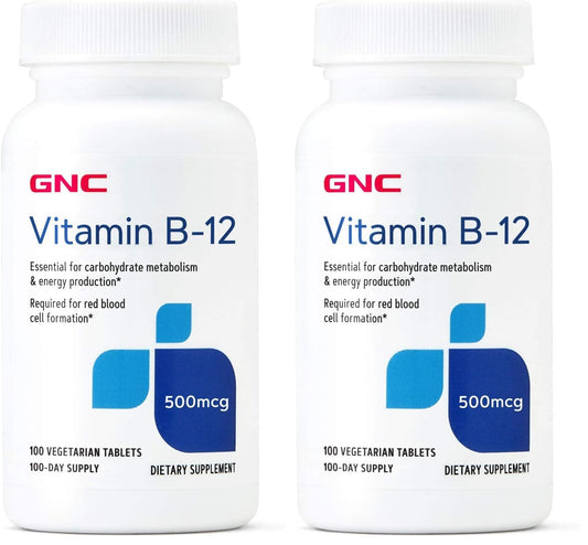 GNC Vitamin B-12 500mcg bottle with 100 tablets pack 2 – front view
