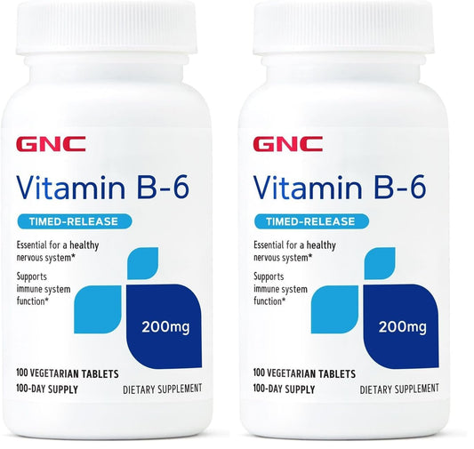 Front view of GNC Vitamin B6 200mg bottle