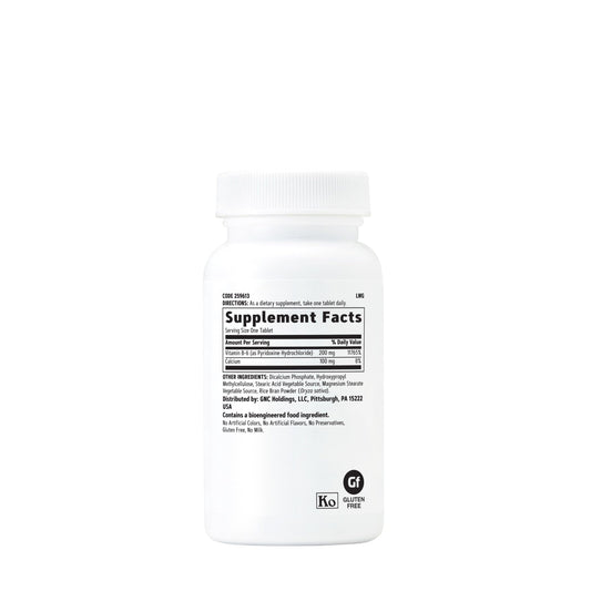 Close-up of GNC Vitamin B6 200mg bottle label