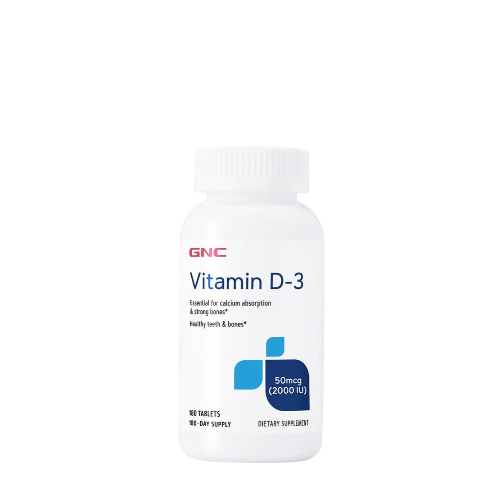 GNC Vitamin D3 50 mcg bottle front showing label for daily bone support