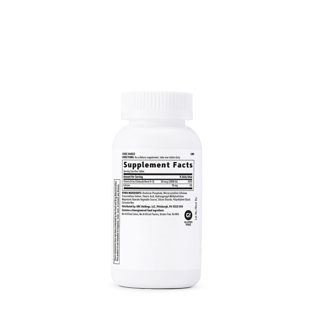 GNC Vitamin D3 bottle side label detailing dosage and ingredients