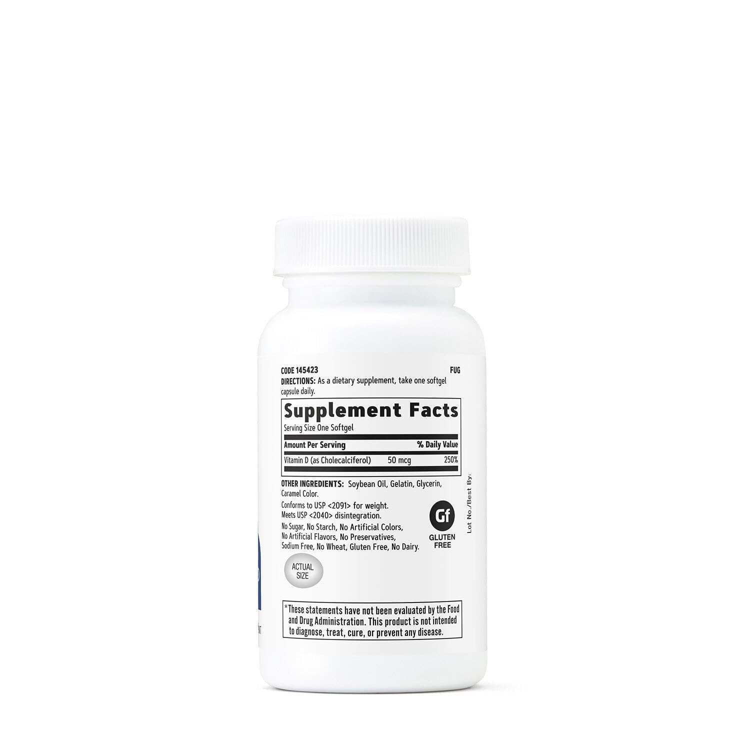 GNC Vitamin D3 50 mcg softgel bottle – back label view