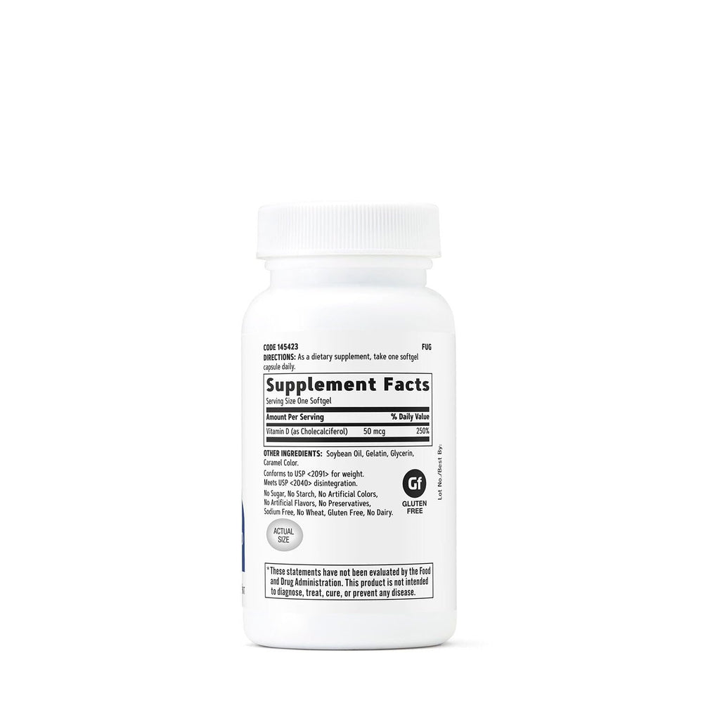 GNC Vitamin D3 50 mcg softgel bottle – back label view