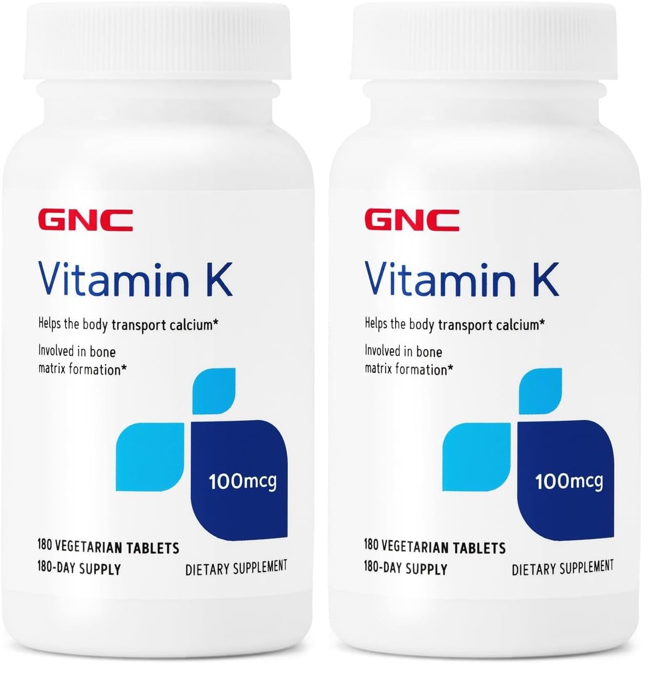 GNC Vitamin K 100mcg bottle with 180 tablets (Pack of 2)