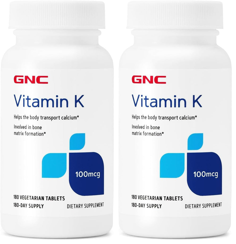 GNC Vitamin K 100mcg bottle with 180 tablets (Pack of 2)