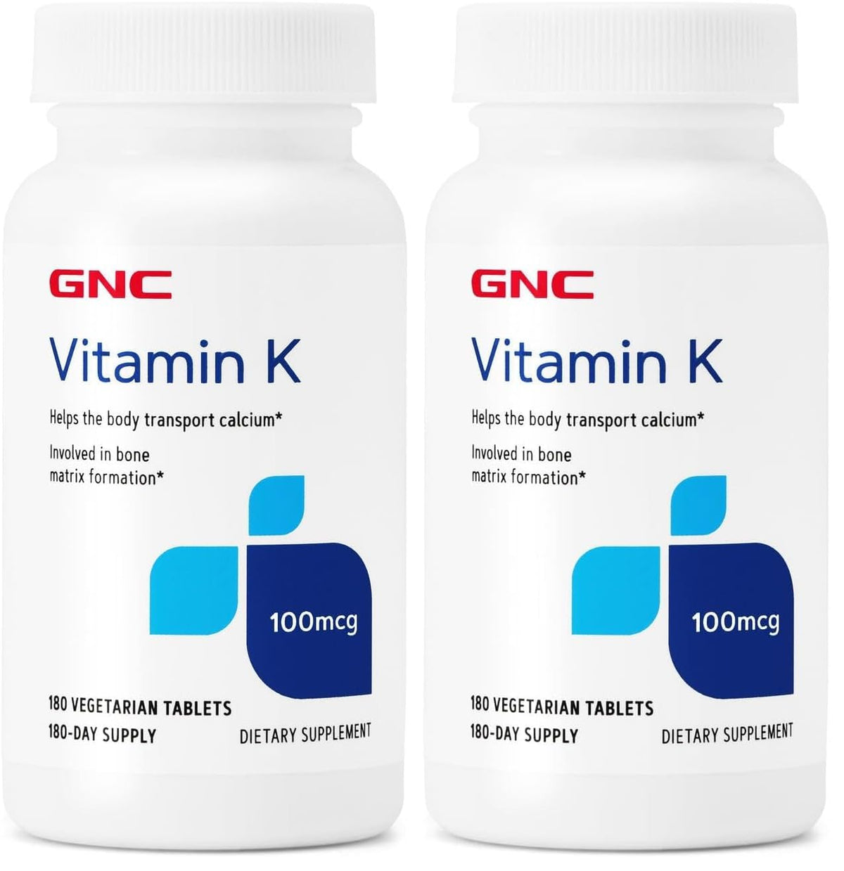 GNC Vitamin K 100mcg bottle with 180 tablets (Pack of 2)
