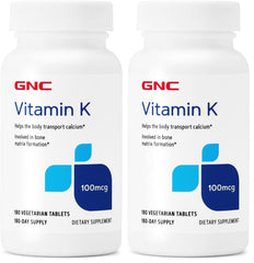 GNC Vitamin K 100mcg bottle with 180 tablets (Pack of 2)