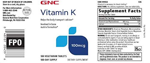 Close-up of GNC Vitamin K 100mcg tablets
