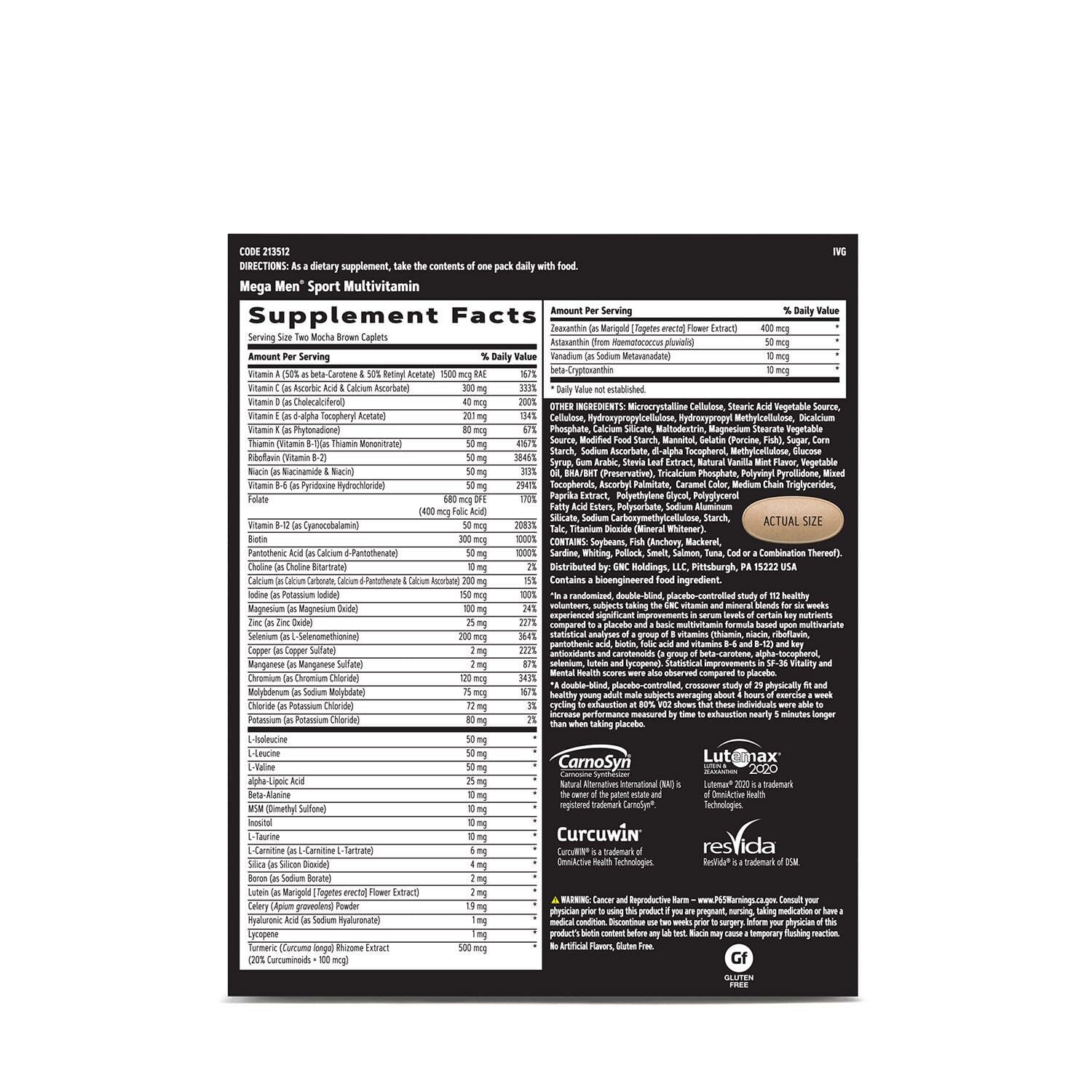GNC AMP multivitamin component bottle label