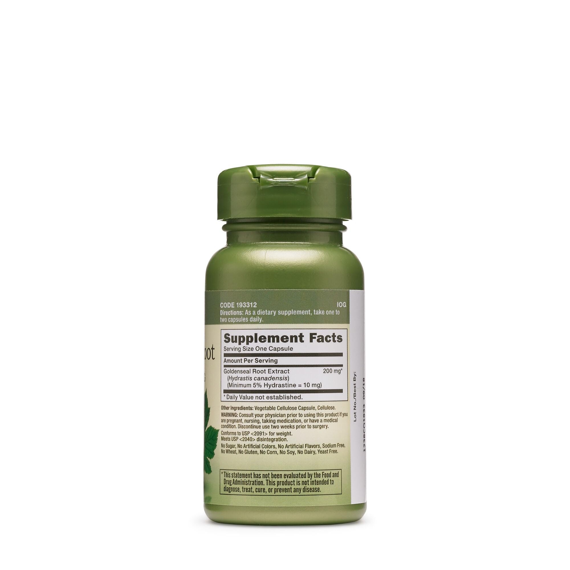 Goldenseal root extract capsules in bottle