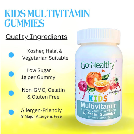 Close-up of nutrition facts label on Go Healthy Kids Multivitamin Gummies