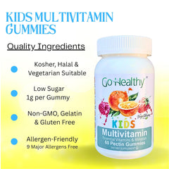 Close-up of nutrition facts label on Go Healthy Kids Multivitamin Gummies