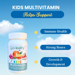 Vitamin A, C, D3, E and Zinc on Go Healthy Kids label