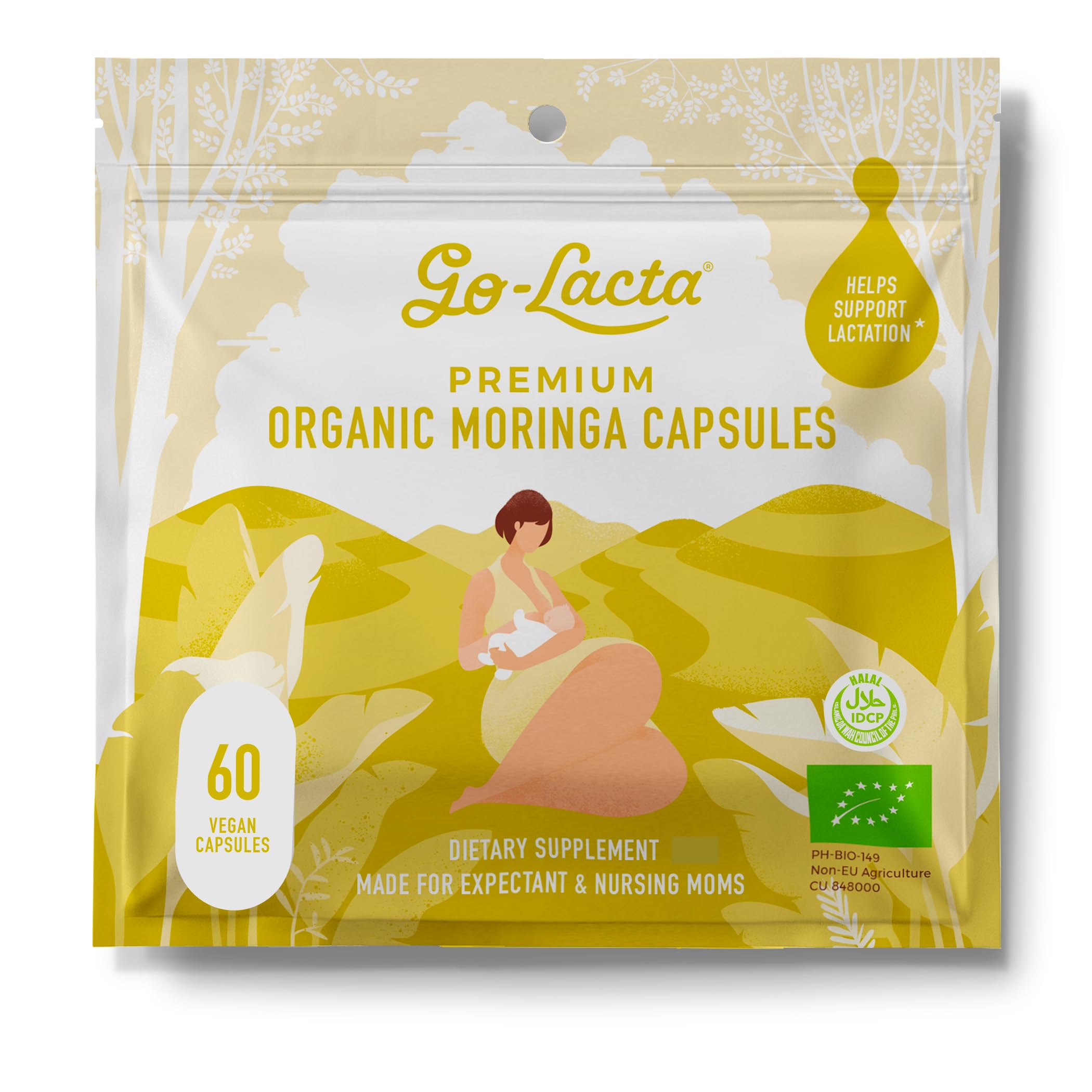 Go-Lacta 100% Organic Moringa Capsules for Breastfeeding Moms - 60 capsules