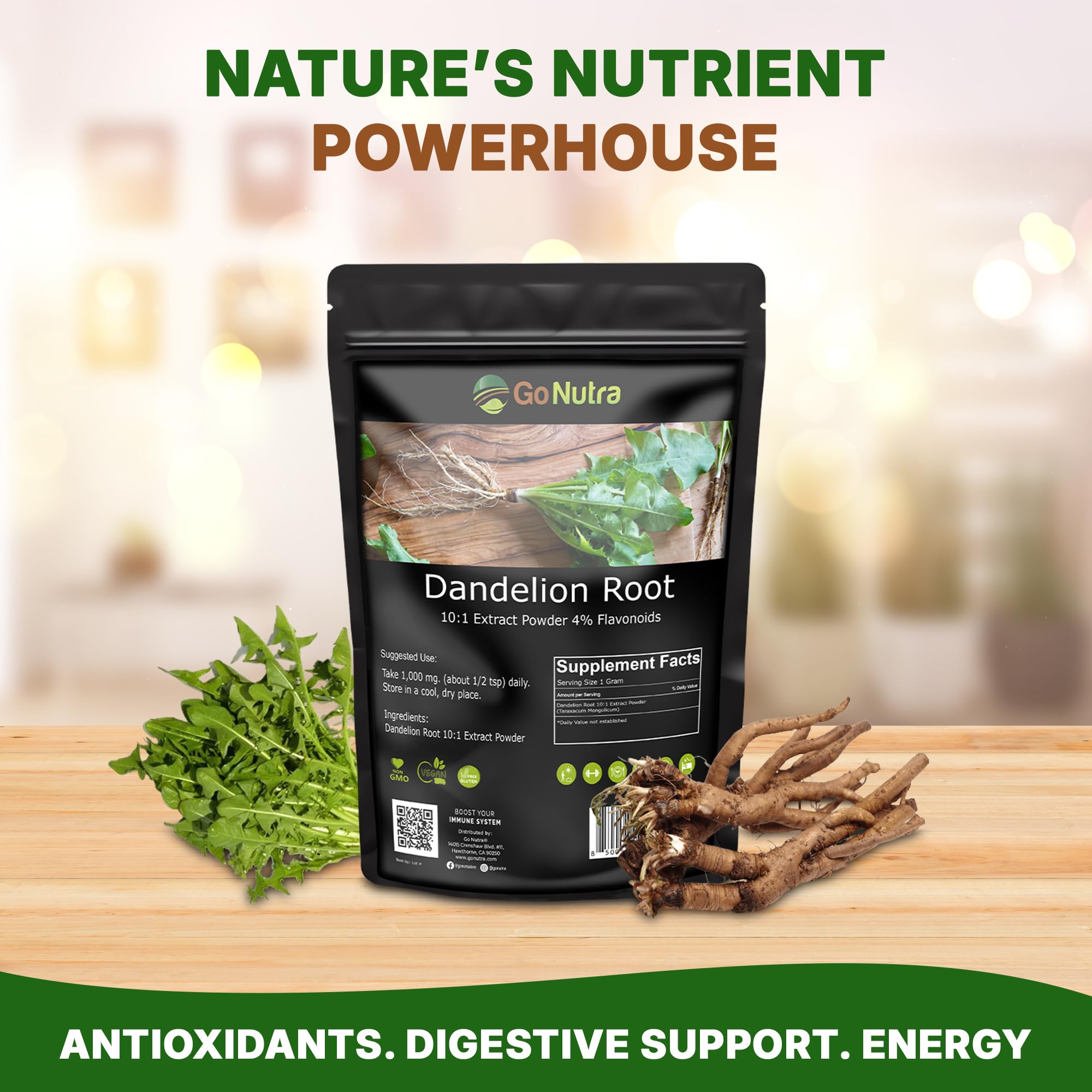 Dandelion root powder close-up / powder texture