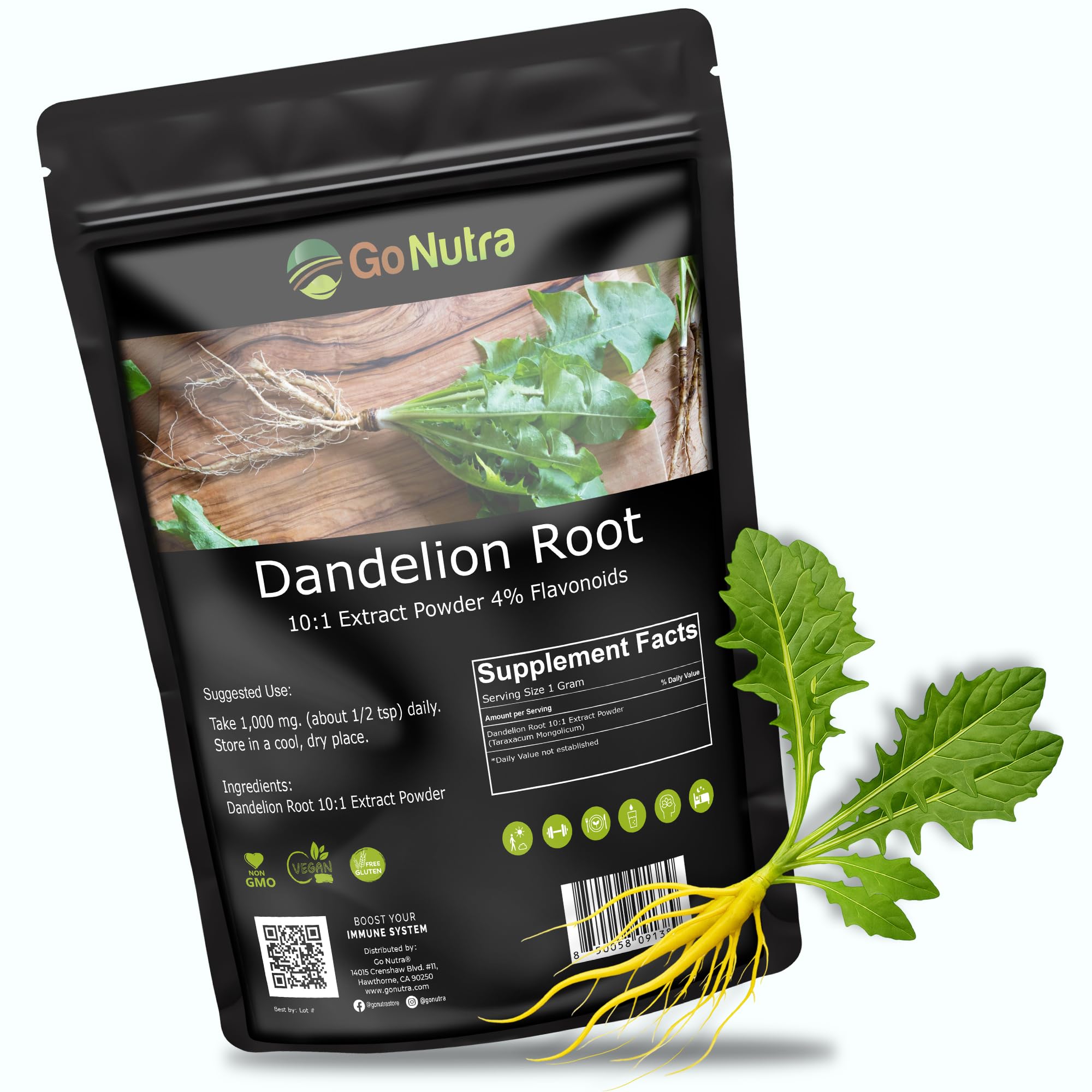 8 oz Go Nutra Dandelion Root Powder packaging