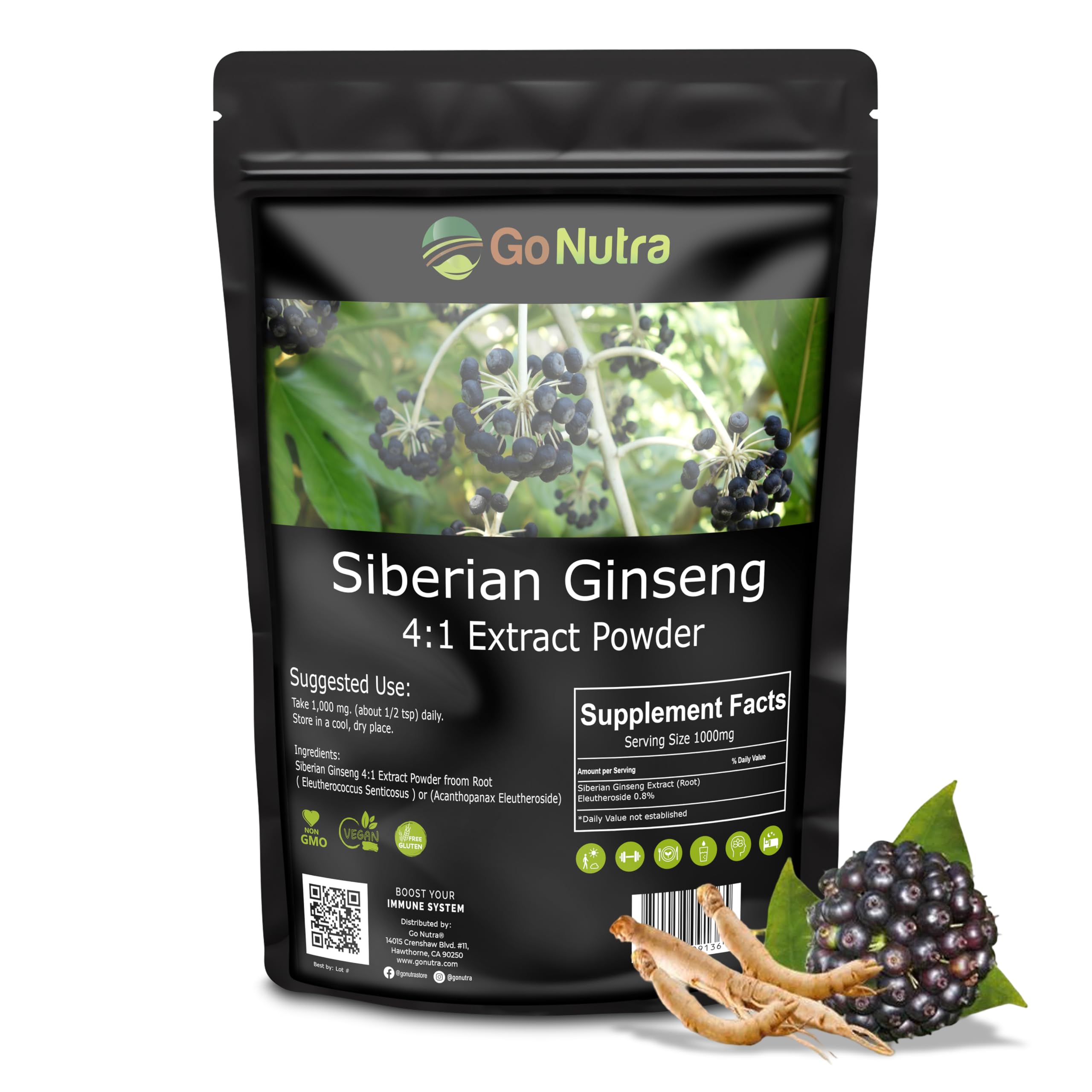 Go Nutra Eleuthero powder packaging 4 oz