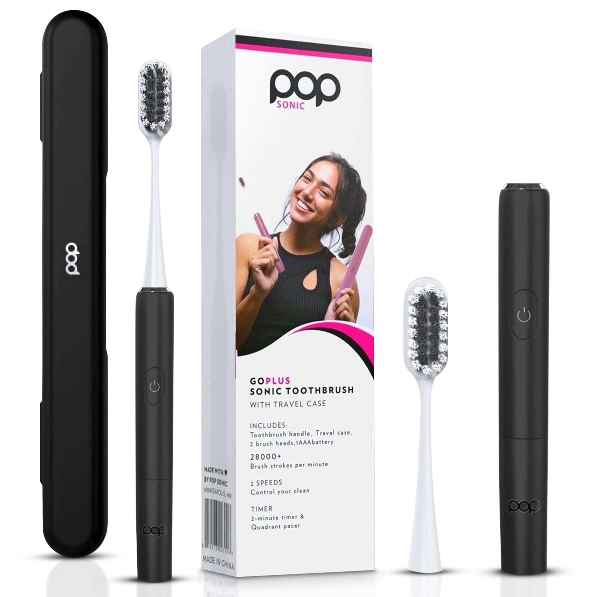 Go Plus Sonic Toothbrush Black with Case – front view