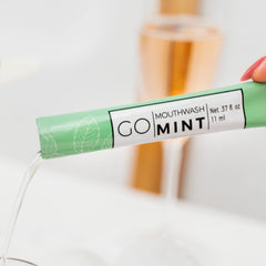 Front packaging design showcasing portable mouthwash sachets
