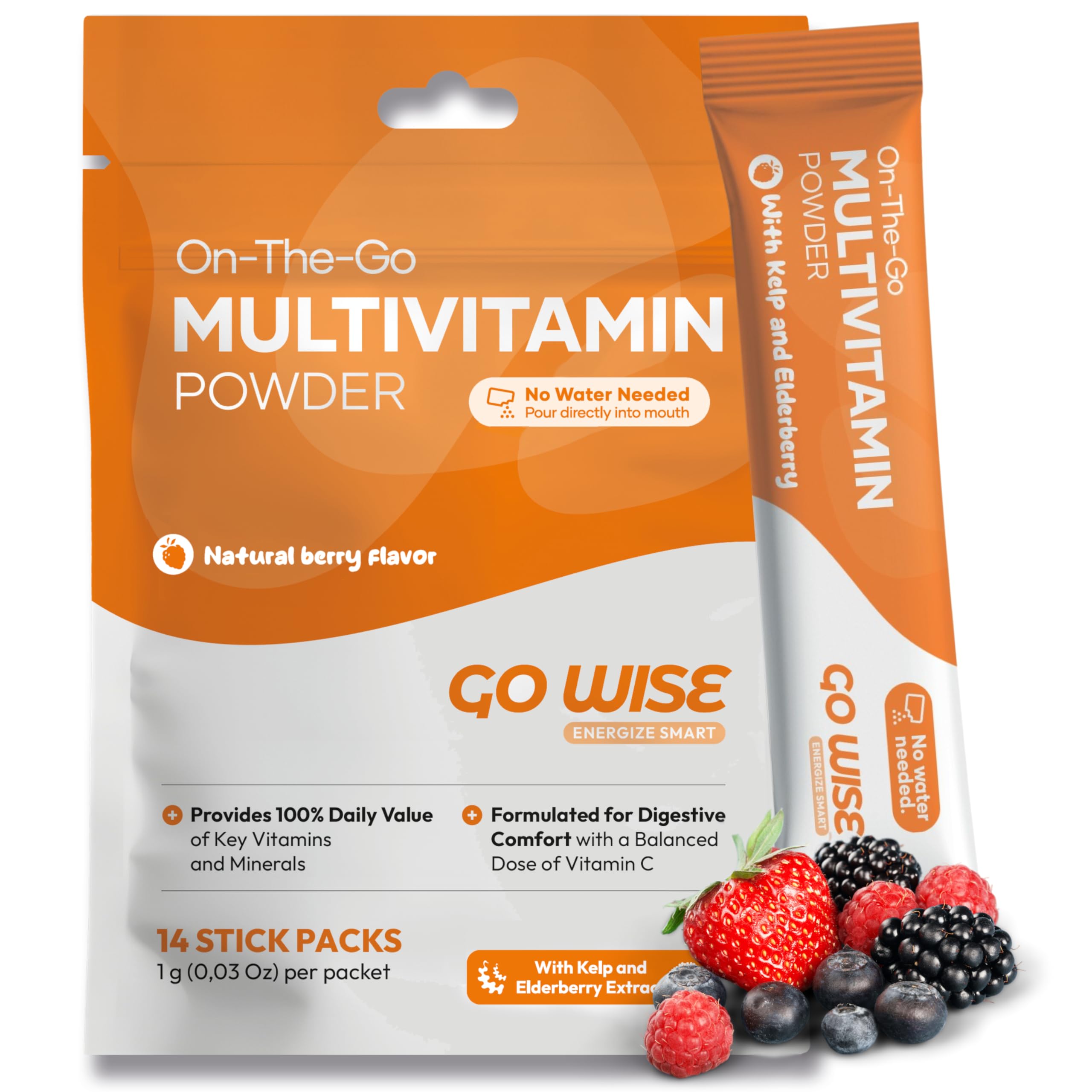 Front view of Go Wise On The Go Multivitamin Powder with Berry Flavor