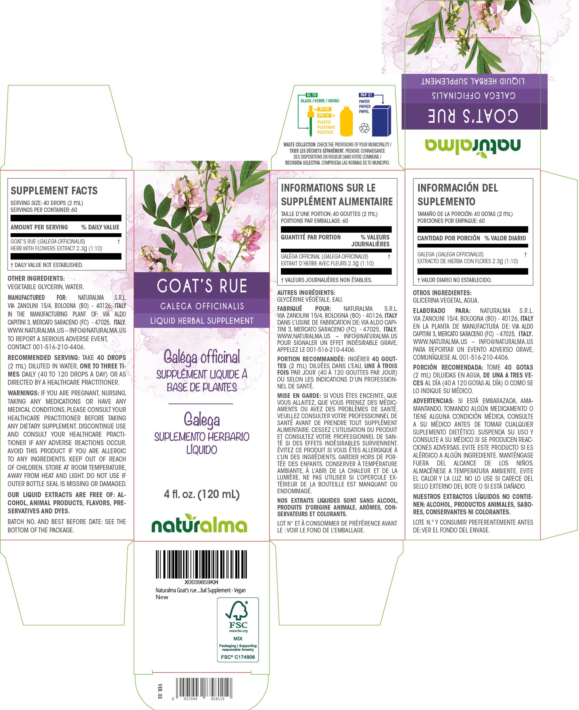 Goat's Rue tincture bottle with flowers close-up