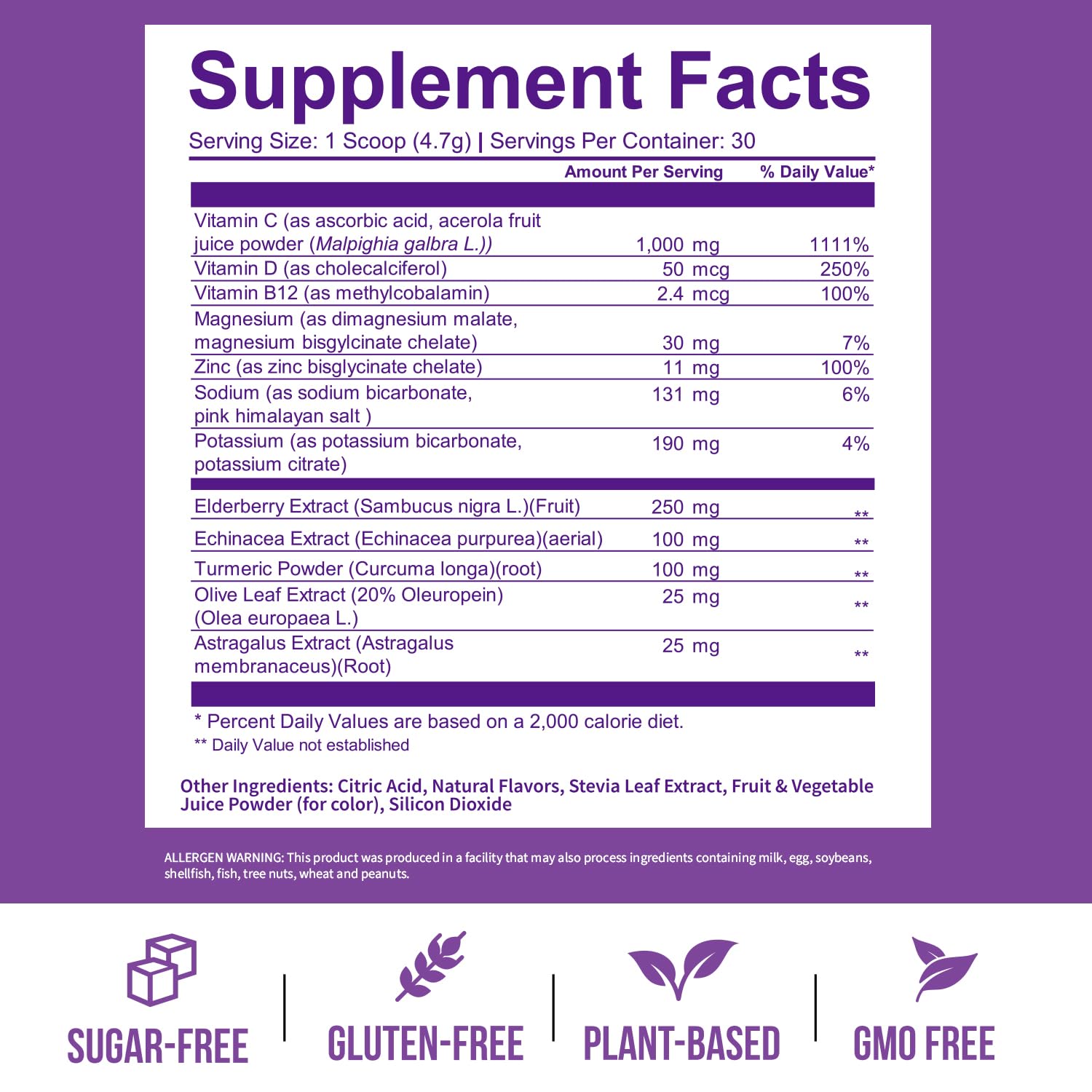Berry immune support powder being mixed in water
