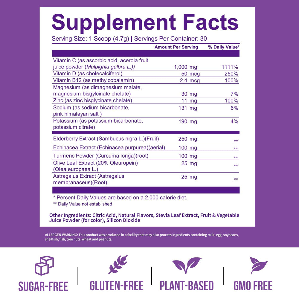 Berry immune support powder being mixed in water