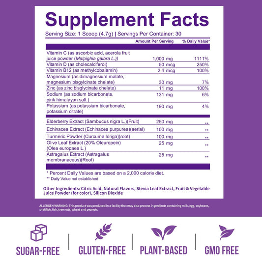 Berry immune support powder being mixed in water