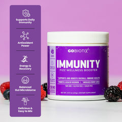 GoBiotix Immunity Powder Berry bottle and scoop