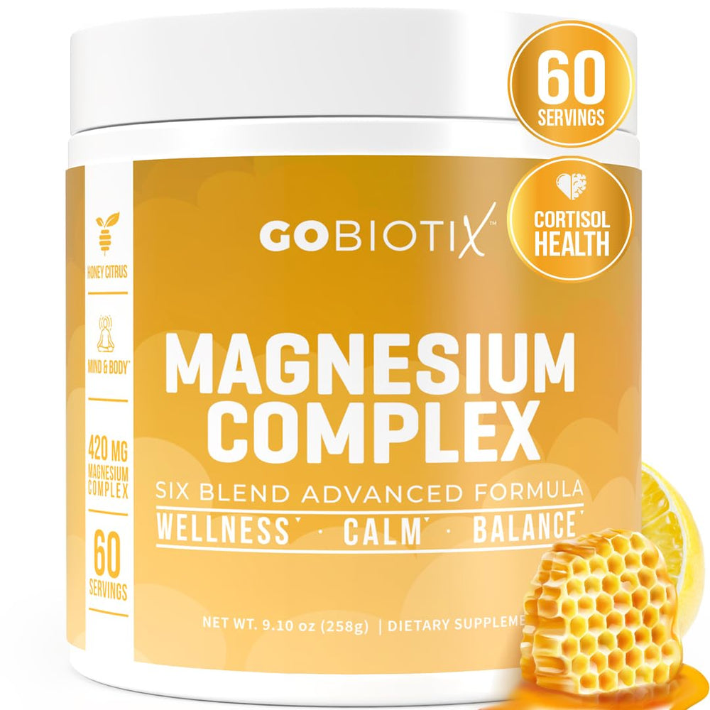 GoBiotix magnesium glycinate powder bottle ready to mix for calm hydration.