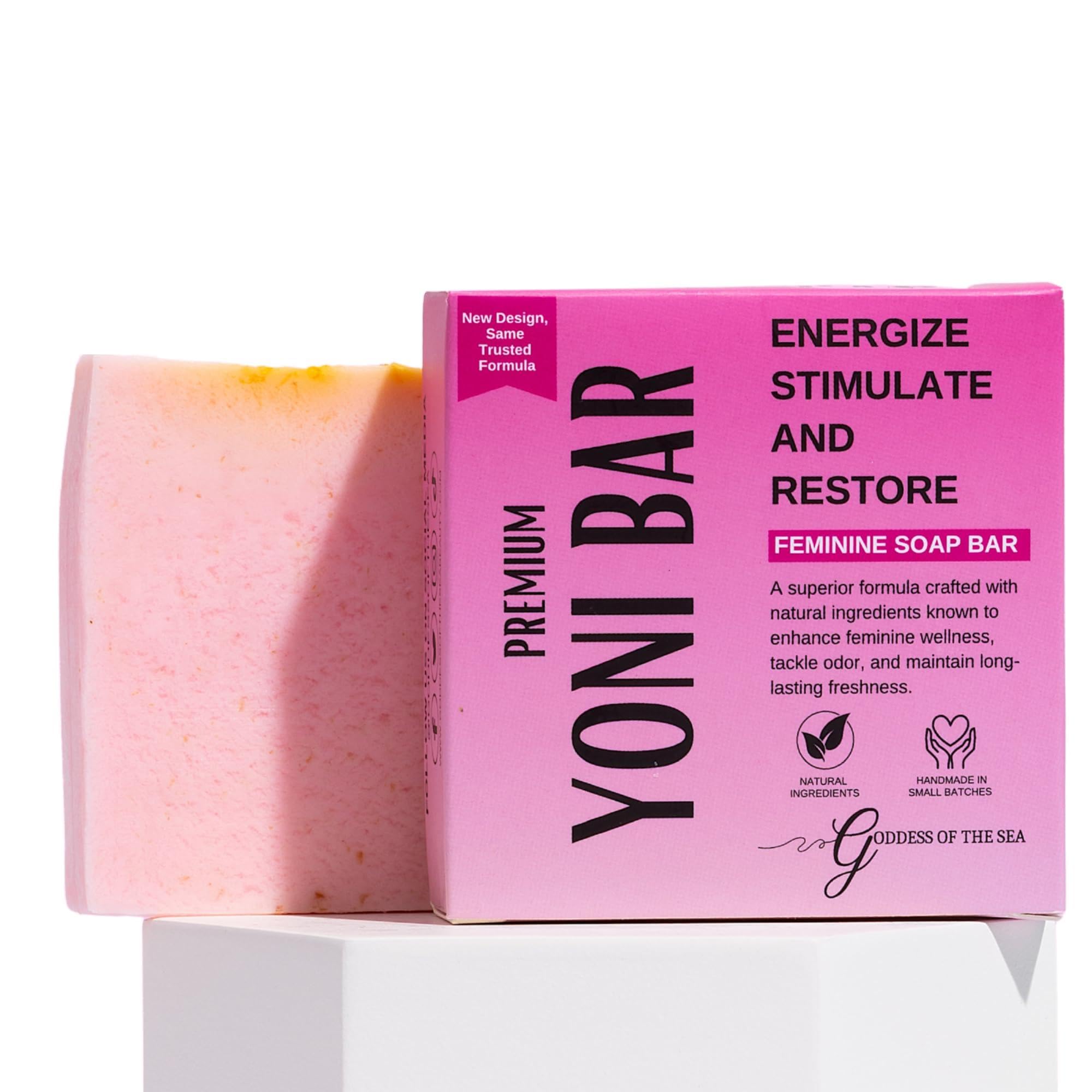 Goddess Of The Sea Premium Yoni Soap bottle pour for balanced intimate care.