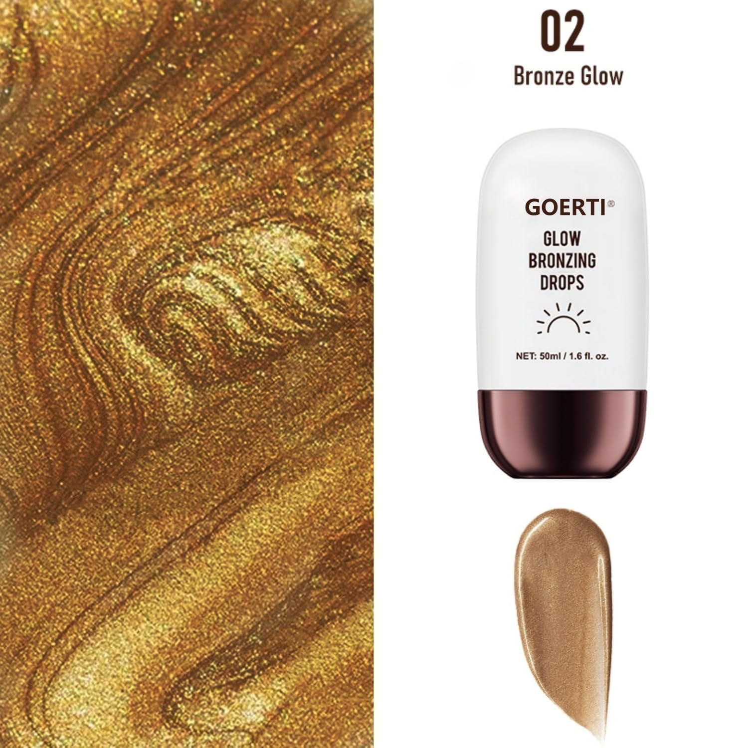 GOERTI Glow Bronzing Serum on skin showing golden shimmer.
