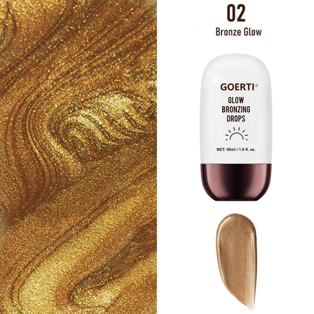 GOERTI Glow Bronzing Serum on skin showing golden shimmer.
